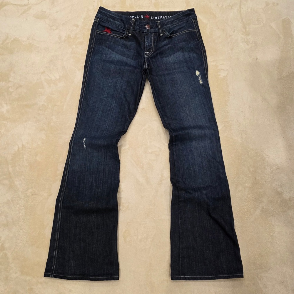 Peoples Liberation Low Mid Rise Bootcut Jeans Size 28 Distressed Made in USA